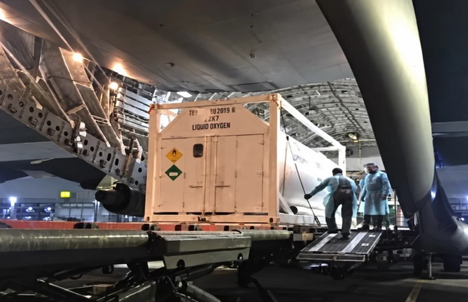 Tank positioned inside the aircraft